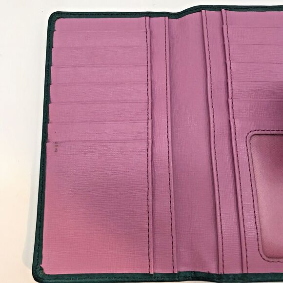 Fossil  Pebbled Leather Wallet Teal Green Bi-fold Zipper Pocket ID CC Cash Snaps - Picture 10 of 11